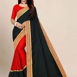 Anjaneya Sarees Black & Red Silk Embroidered Saree With Unstitched Blouse-picture-20