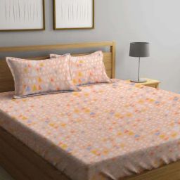 Klotthe Peach 300 TC Polycotton Double Book Fold Bedsheet with 2 Pillow Covers-image-81