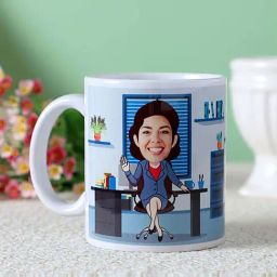 FNP Multicolor Ceramic Office Woman Caricature Personalised Mug (325ml)-image-99