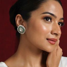 Teejh Rudrama Silver Oxidized Green Stud Earrings-11