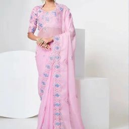Odette Pink Embroidered Saree With Unstitched Blouse-picture-18