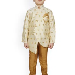 SG YUVRAJ Boys Cream-Coloured & Gold-Coloured Printed Sherwani Set-65