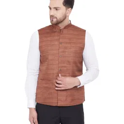 VASTRAMAY Brown Regular Fit Self Pattern Nehru Jacket image 1
