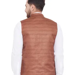 VASTRAMAY Brown Regular Fit Self Pattern Nehru Jacket image 2