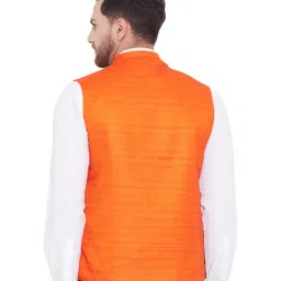 VASTRAMAY Orange Regular Fit Self Pattern Nehru Jacket image 2