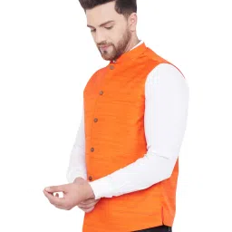 VASTRAMAY Orange Regular Fit Self Pattern Nehru Jacket image 3