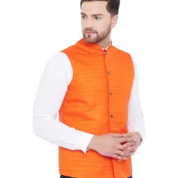 VASTRAMAY Orange Regular Fit Self Pattern Nehru Jacket image 4