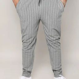 Instafab Plus Moon Grey Cotton Regular Fit Striped Plus Size Trackpants-image-26