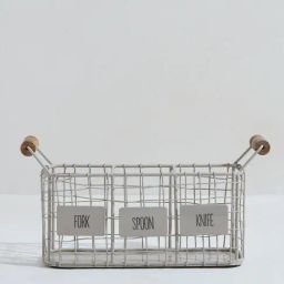 Westside Home Off White Wired Cutlery Caddy with Wooden Handles-21