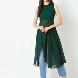 Miss Chase Green Floral Georgette Longline Pretty As Daisy Slit Top-image-71