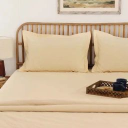 House This Ginger Beige 150 TC Cotton Fitted Bedsheet with 2 Pillow Covers-image-74