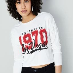Ginger by Lifestyle White Graphic Print Crop T-Shirt-image-31