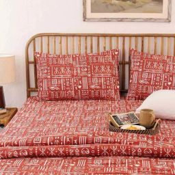 House This Gamathi Rust 150 TC Cotton Fitted Bedsheet with 2 Pillow Covers-image-21