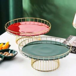 Smokey Cocktail Green Ceramic Crinkle Plate With Stand-23