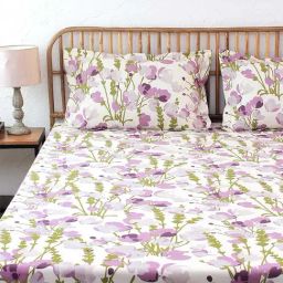 House This Himalayan Poppies Purple 150 TC Cotton King Bedsheet with 2 Pillow Covers-image-62