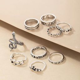 Jewels Galaxy Set Of 9 Silver-Plated Snake Inspired Stackable Finger Rings-17