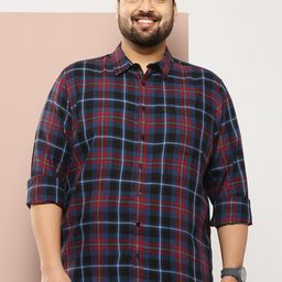 Stori Plus Size Pure Cotton Checked Casual Shirt-image-75
