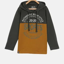 3PIN Boys Charcoal Grey  Mustard Yellow Colourblocked Pure Cotton T-shirt-image-18