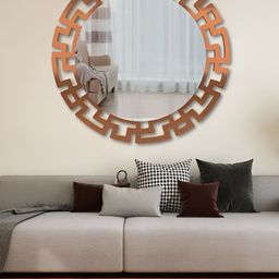 Homscape Brown Round Shaped Wood WallMirror image 3
