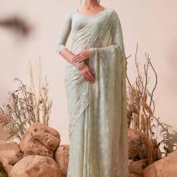 Soch Sap Green Embellished Saree With Unstitched Blouse-image-17
