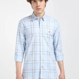 Tommy Hilfiger Fashion Collection Light Blue Cotton Regular Fit Check Casual Shirt-picture-2