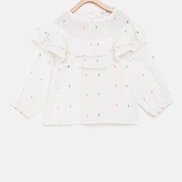 KIDKLO Girls White Self Design Pure Cotton Top-image-69