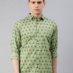 MILLENNIAL MEN Men Green & White Regular Fit Printed Casual Shirt-image-9