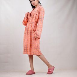 CLYMAA Orange Pure Cotton Maxi Printed Nightdress-image-11
