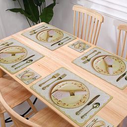 Kuber Industries 12-Pcs White Plate & Spoon Printed Rectangle Table Placemats With Coaster image 5