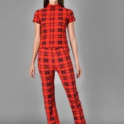 Kotty Women Red & Black Checked Night Suit-image-21