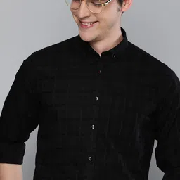 Mast & Harbour Men Black Regular Fit Self Design Casual Sustainable Shirt-image-11