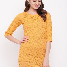 Mayra Women Yellow Self Design Sheath Dress-image-37