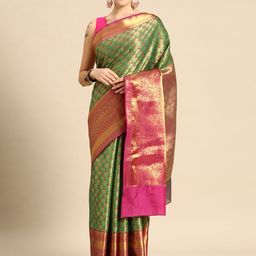 Silk Land Ethnic Motifs Zari Art Silk Banarasi Saree-image-59