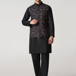 TAHVO Men Mandarin Collar Regular Dupion Silk Kurta with Salwar-image-8