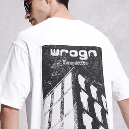 WROGN Brand Logo Printed Drop-Shoulder Sleeves Pure Cotton Oversized T-shirt-image-75