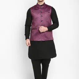 Hangup Men Black Solid Kurta with Patiala & Waistcoat-image-56