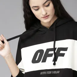 Roadster Women Black & White Colourblocked Hooded Sweatshirt-picture-33