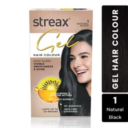 Streax 100% Grey Coverage Long Lasting Gel Hair Colour 150ml - Natural Black 1-15