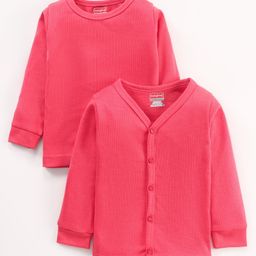 Babyhug Full Sleeves Front Open and Pullover Solid Color Thermal Wear - Pink-image-68