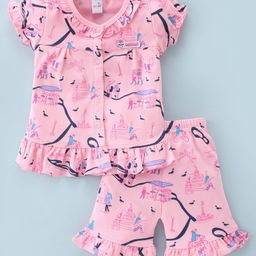 WOW Clothes Cotton Half Sleeves Night Suit With City Life Print - Pink-44