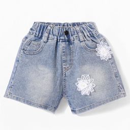 Kookie Kids Denim Shorts with Heart Applique - Blue-image-47