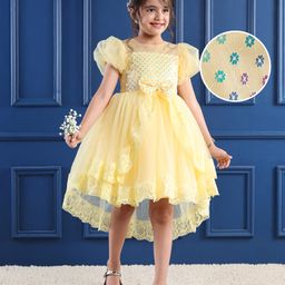 Mark & Mia Half Puffed Sleeves Sequined High & Low Party Frock with Sequin & Bow Detailing - Yellow-picture-11