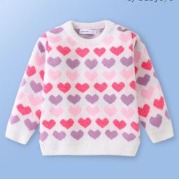 Babyoye Knitted Full Sleeves Pullover Sweatshirt With Hearts Design - White-image-24