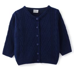 Doodle Poodle Knitted Full Sleeves Front Open Sweater with Cable Knit Design - Navy Blue-image-95