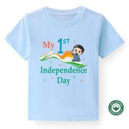 BLUSHES Independence Day Theme 100% Cotton Half Sleeves My First Independence Day Text Printed Tee - Powder Blue-image-87