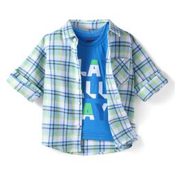 Babyhug Cotton Woven Full Sleeves Shirt With Checks & Printed Inner Tee - Blue-image-98
