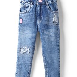 Olio Kids Woven Full Length Denim Jeans With Text Print - Light Blue-image-126
