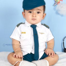 MASHUP Half Sleeves Pilot Theme Shirt & Shorts WithCap & Tie Set - White-image-26