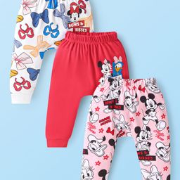 Babyhug Disney Interlock Knit Full Length Lounge Pants with Minnie Mouse Graphics Pack of 3 - Red White & Pink-image-79