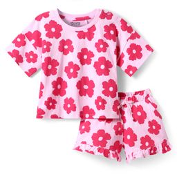 Honeyhap Premium100% Cotton Knit Half Sleeves Co-ords Shorts Night Suit with Bio Finish & Floral Print - Tender Touch-image-8